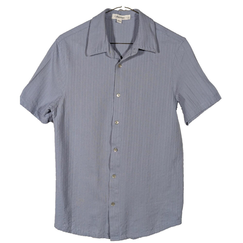 Calvin Klein Short Sleeve Button Down Shirt Light Blue Mens Small 100% Cotton